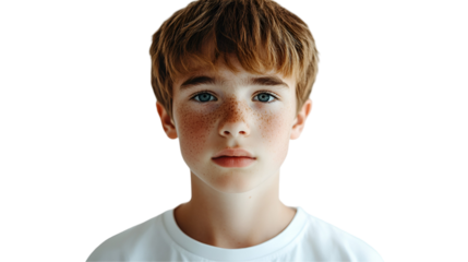 Portrait of a Young Boy: A close-up portrait of a young boy with light brown hair and blue eyes, showcasing his innocent and pensive expression.