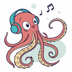 octopus and listening to music with headphones in its ears
