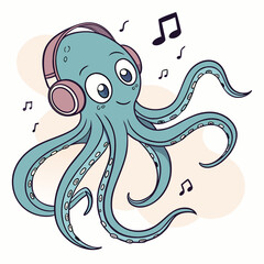 octopus and listening to music with headphones in its ears