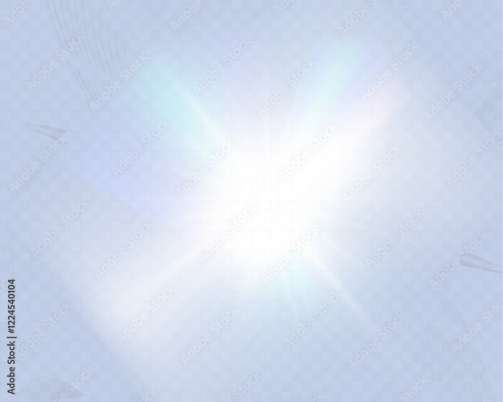 Wall mural bright glowing light burst with soft edges and subtle rays on a transparent background, suitable for