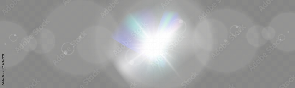 Wall mural bright glowing light burst with soft edges and subtle rays on a transparent background, suitable for