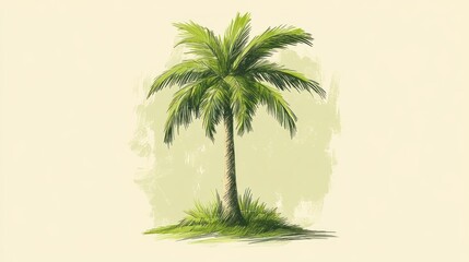 Fototapeta premium Hand-drawn palm tree, tropical, serene, green.