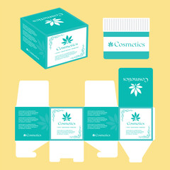vector Cosmetics cream box packaging design illustration vector design Blue color theme with yellow background