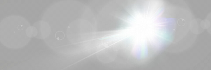 Bright glowing light burst with soft edges and subtle rays on a transparent background, suitable for overlays and design projects.