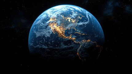 Fototapeta premium Illuminated earth from space at night showcasing north and south america