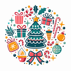 Christmas elements circle design.