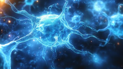 Obraz premium Futuristic neural network connections in glowing blue abstract structure