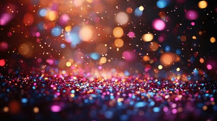 Obraz premium Vibrant bokeh lights and glittering particles in festive abstract background