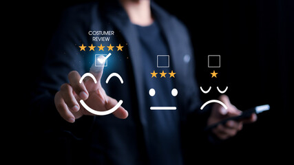 Customer review satisfaction feedback survey concept. Customer can evaluate quality of service...