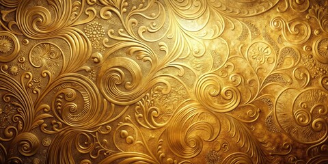 Richly textured abstract gold background with intricate patterns and swirling shapes, patterns