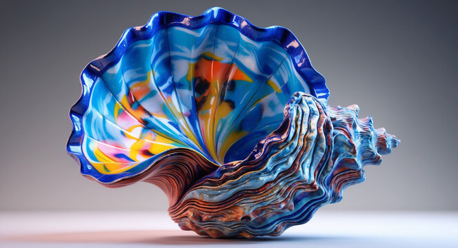 3D Shell with Vibrant Colorful Texture - Artistic Marine Design