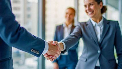 Business Professionals Shaking Hands in a Meeting Setting