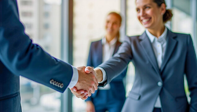 Business Professionals Shaking Hands in a Meeting Setting