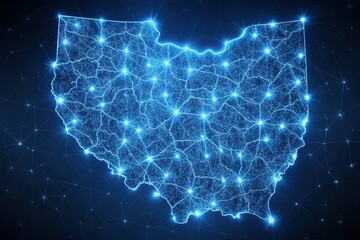 Glowing Blue Ohio Map: High-Detail Long Exposure Stock Photo