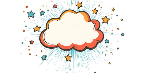 Comic Book Style Speech Bubble: A vibrant, cartoon-style speech bubble, bursting with colorful stars and dynamic rays, perfect for adding a pop of energy and playful messaging to your design projects.