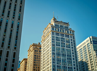 Cityscape Featuring a Towering Clock Tower and Prominent Timepiece