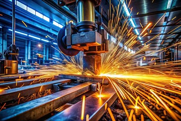 Long Exposure Shot of Industrial Steel Cutting Machine in Action