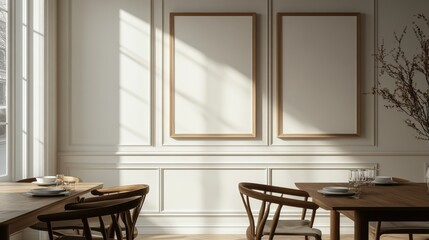 Minimalist Dining Room Interior with Empty Picture Frames