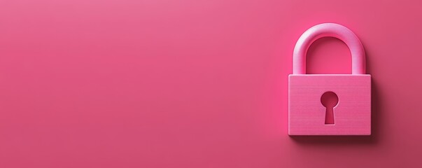 Pink Lock Set Against a Pink Background. Concept of Protection, Privacy Safety Measures. Bright Vibrant Color Padlock Top view, copy space, banner. Minimalistic flat lay. Digital Data Security. Signal
