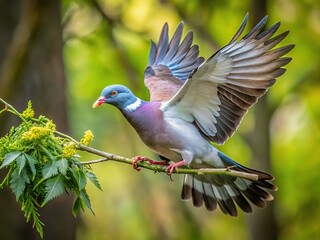 Wood Pigeon Building Nest, Bird Carrying Twig, Rule of Thirds Composition