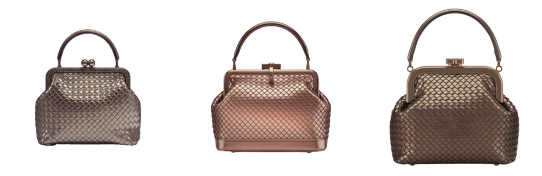  set of Metallic Handbag with Woven Pattern and Curved Handle Isolated on Transparent Background PNG