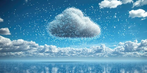 Data floating in the sky, accessed by users on the ground, illustrating the concept of remote data storage and access through cloud computing