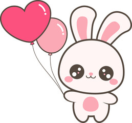 Cute Kawaii Bunny Illustration for Valentine's day.