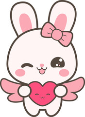 Cute Kawaii Bunny Illustration for Valentine's day.
