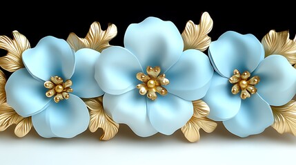 Elegant Blue Flowers with Gold Accents Design