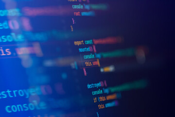 typing screen of web developer. Software developer coding screen. Binary code. Provided full access...