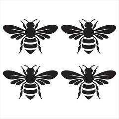 Bee Silhouette Vector Bundle Set, Honey Bee Vector Silhouette , Different Poses Bee Vector Silhouette
