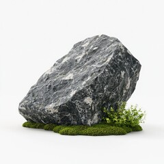 Fototapeta premium Rock with greenery, white isolate background