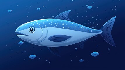 Serene Underwater Scene with a Large Blue Fish Swimming Amidst Smaller Fish in a Pixel Art Style