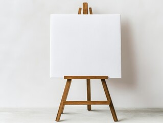 Blank white canvas on wooden easel.