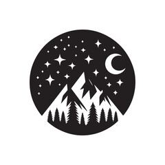 starry peaks silhouette vector line art logo