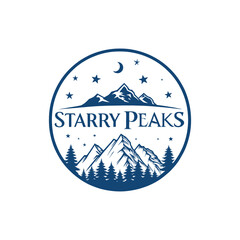 starry peaks silhouette vector line art logo