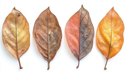 Four Dried Leaves in Autumn Colors