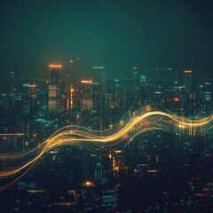 Fototapeta premium Abstract digital background electromagnetic wave background Innovation digital wave, information technology background and green luxury background with golden line decoration and curve light effect