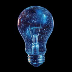 Futuristic Light Bulb with Digital Data Visualization and Abstract Neon Glow on Black Background