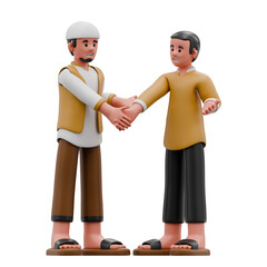  Muslim Men Forgive Each Other 3d, 3d icon, 3d illustration, style, render, rendering, Suitable for website, mobile app, print, presentation, infographic and any other project.