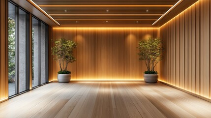 Empty room with wooden wall and wood floor