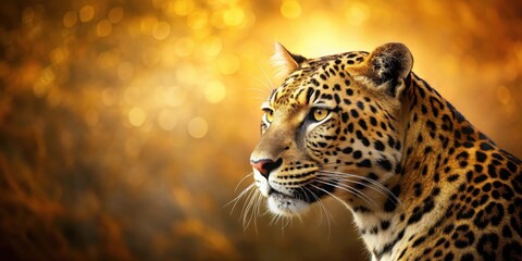Fototapeta premium A stunning leopard's head is set against a warm, golden background with subtle texture and depth