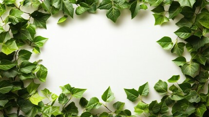 Green Leaf Frame on White Background