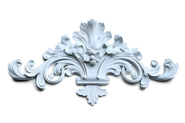 3D illustration of white decorative relief beautiful detailed ornament with acanthus leaves decoration in baroque style isolated on white background