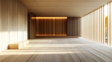 Empty room with wooden wall and wood floor