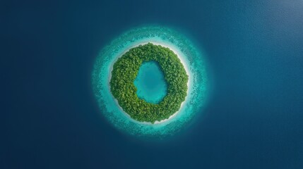 Lush green island surrounded by crystal-clear turquoise water cr