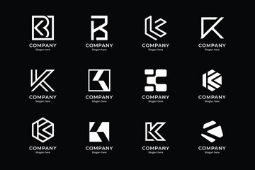 Set of abstract letter K logo design. icons for business of luxury elegant, simple with white color