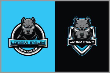 Pitbull Dog Cartoon Character vector logo badge shield template