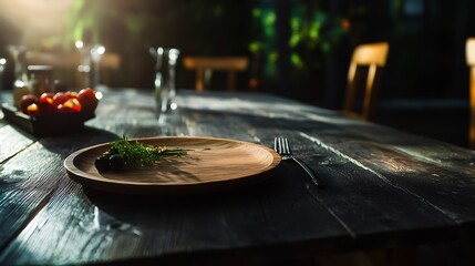 Obraz premium Rustic Outdoor Dining: A Simple Table Setting