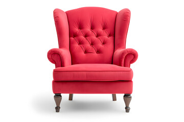 Fototapeta premium Elegant red velvet armchair with wooden legs. Santa's red velvet armchair isolated on white background